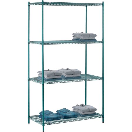 Nexel Poly-Green, 4 Tier, Wire Shelving Starter Unit, 48W x 21D x 86H 21488G